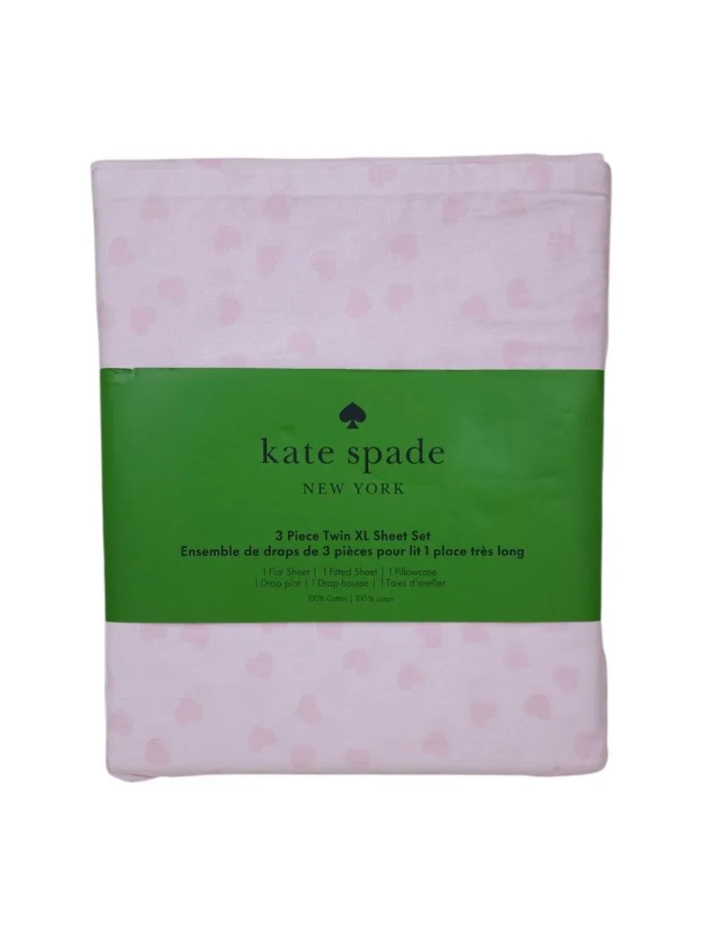Kate Spade New York 3 Piece Twin XL Sheet Set Pink Hearts 100% Cotton